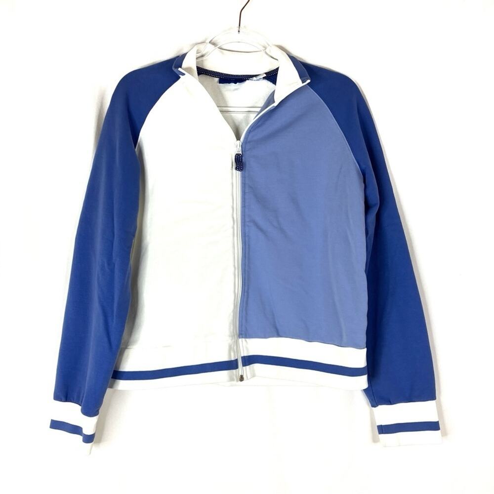 Finish Line Y2K Blue White Colorblock Full Zip Sweatshirt Jacket Womens Large